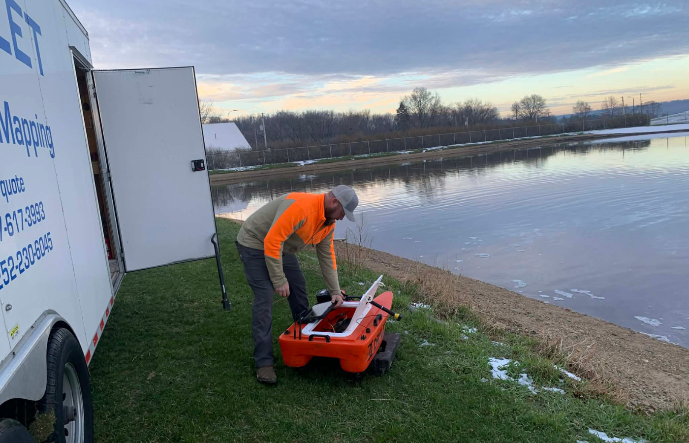 GPS Sonar Mapping of Industrial Wastewater lagoon