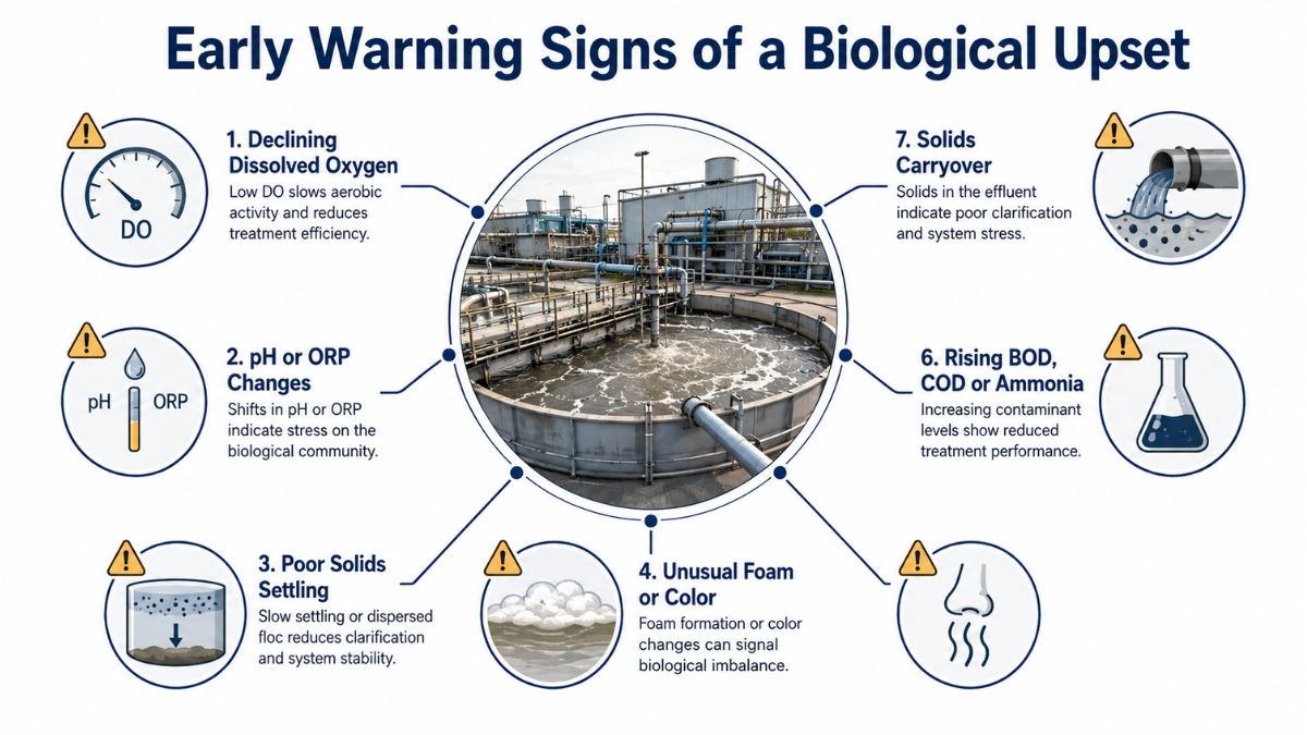 Early warning signs of a biological upset in wastewater treatment