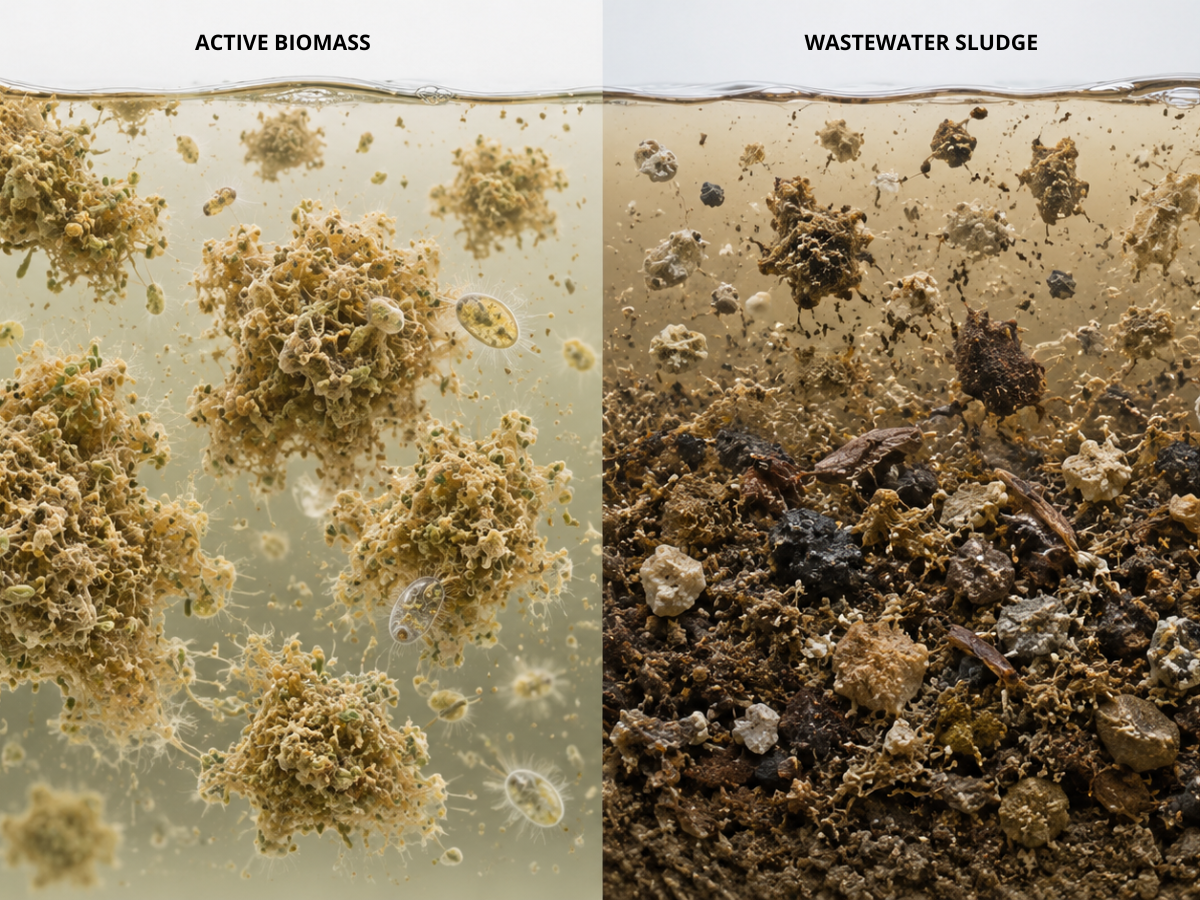 Comparison of active wastewater biomass and sludge containing biological, organic, and inorganic solids