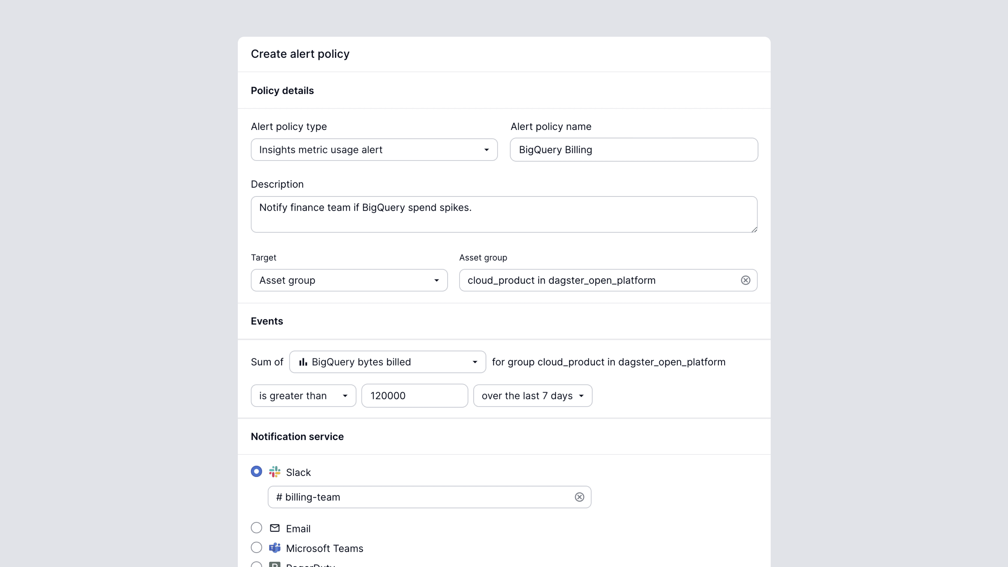 Dagster Alert Policy Interface