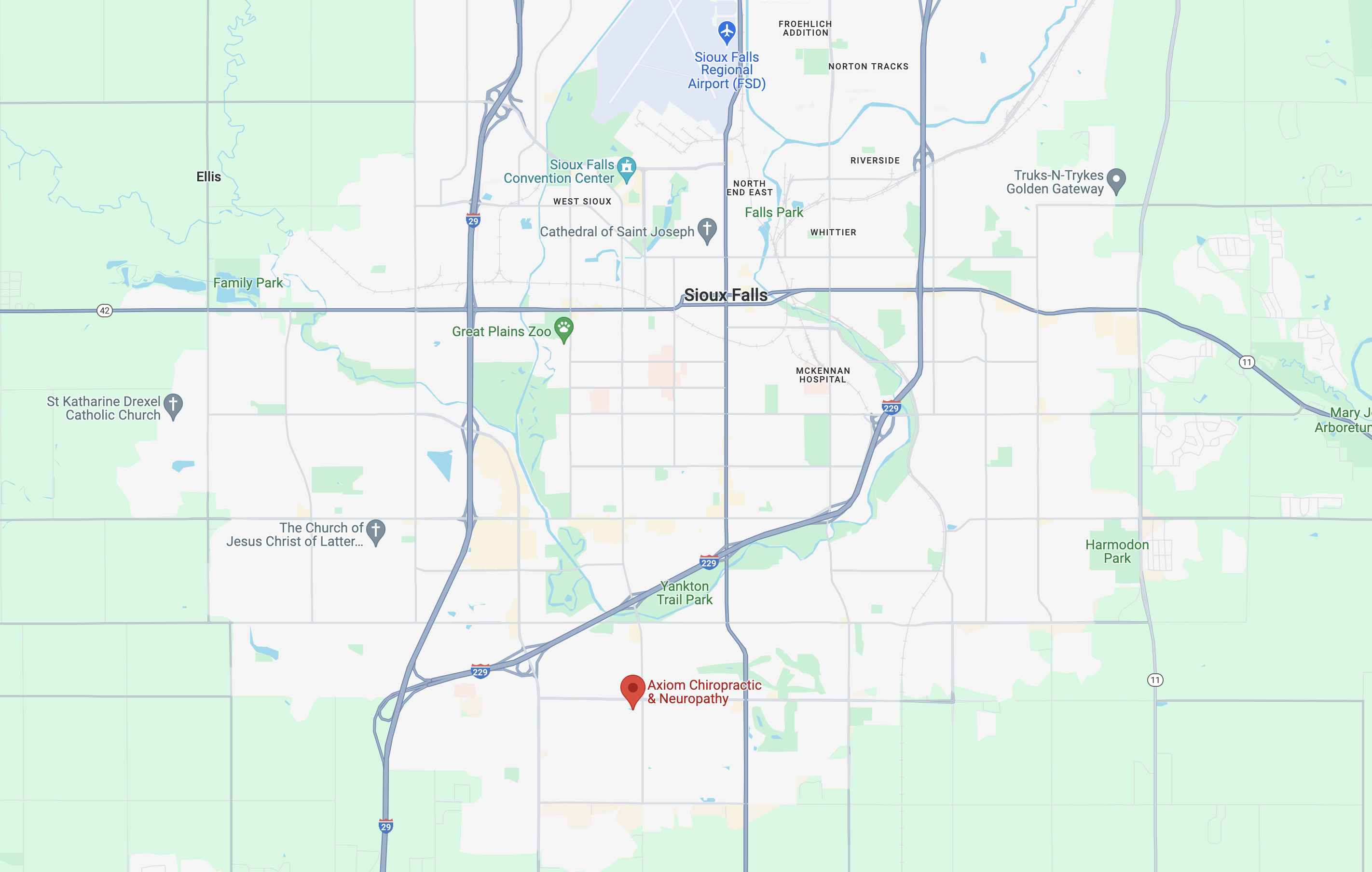 overhead map of Axiom Chiro Clinic in relation to Sioux Falls
