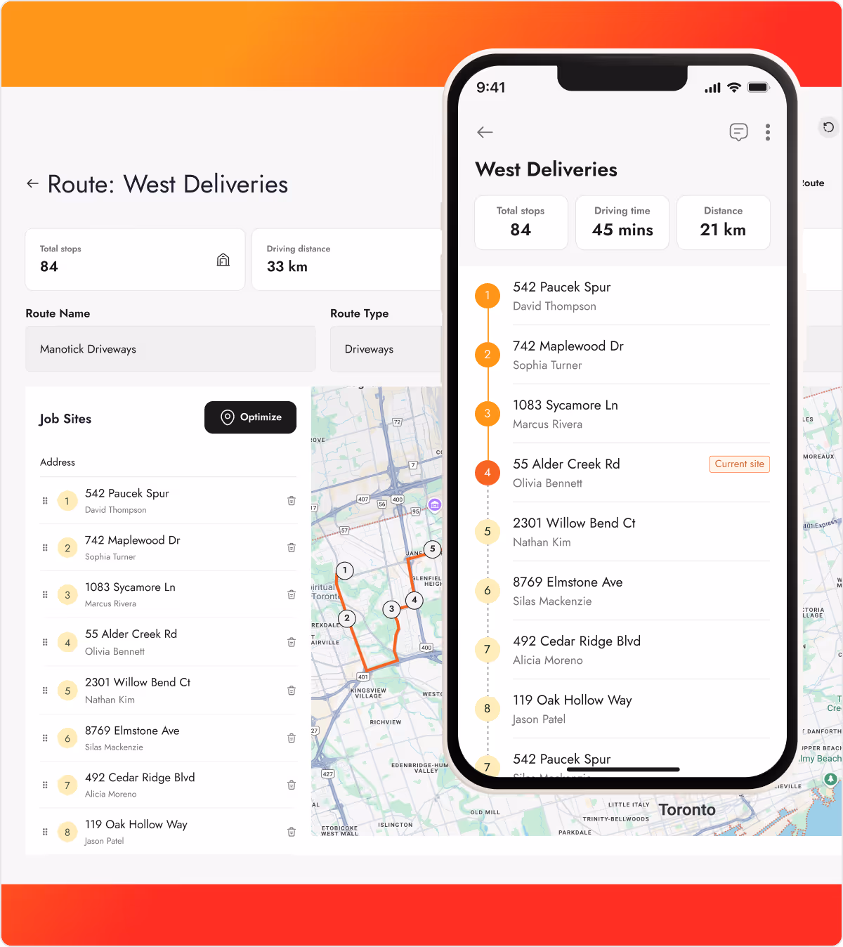 An image of an app and website about optimized routes