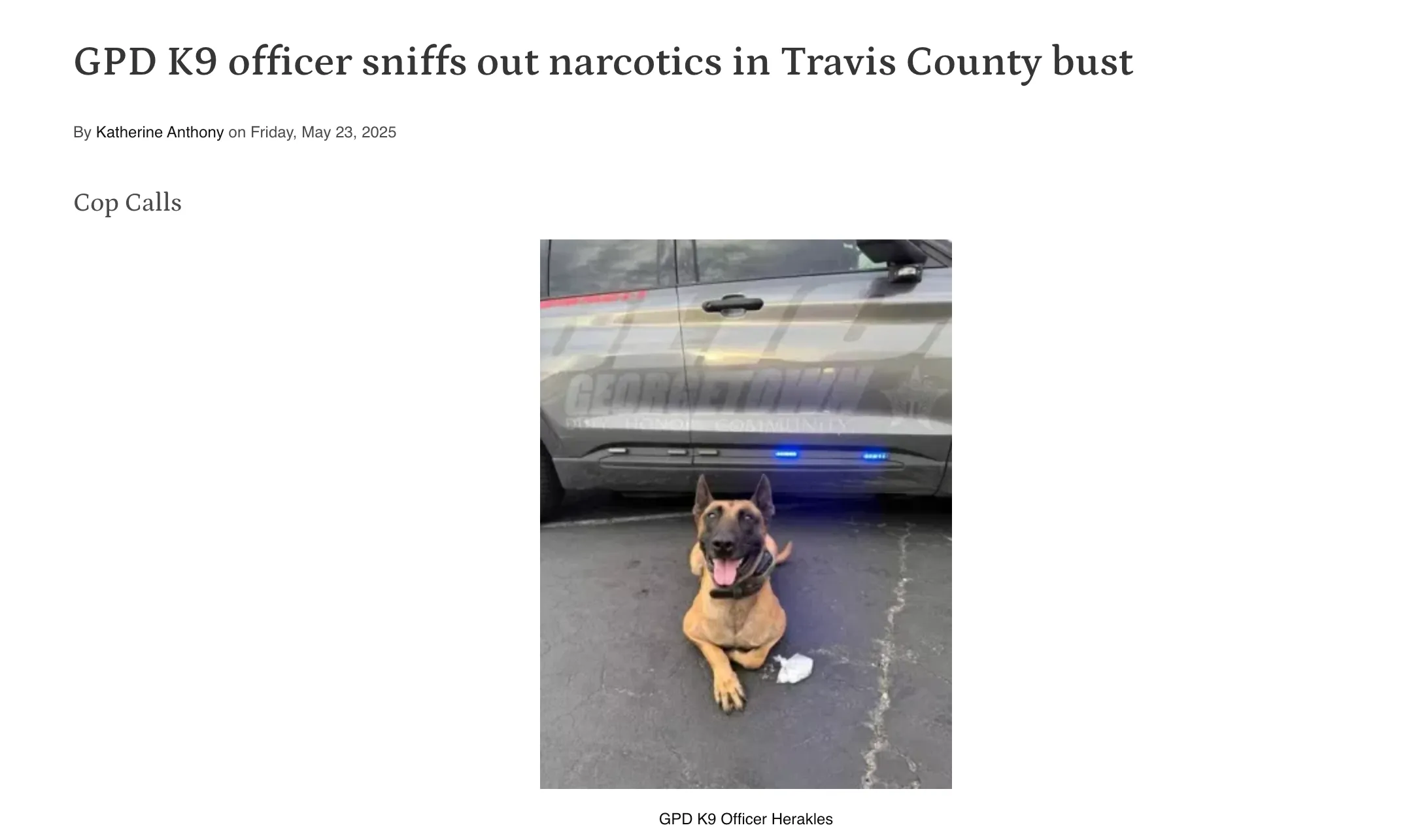 The Sun - GPD K9 officer sniffs out narcotics in Travis County bust