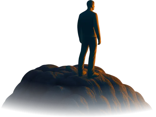 Man standing on top of mountain.