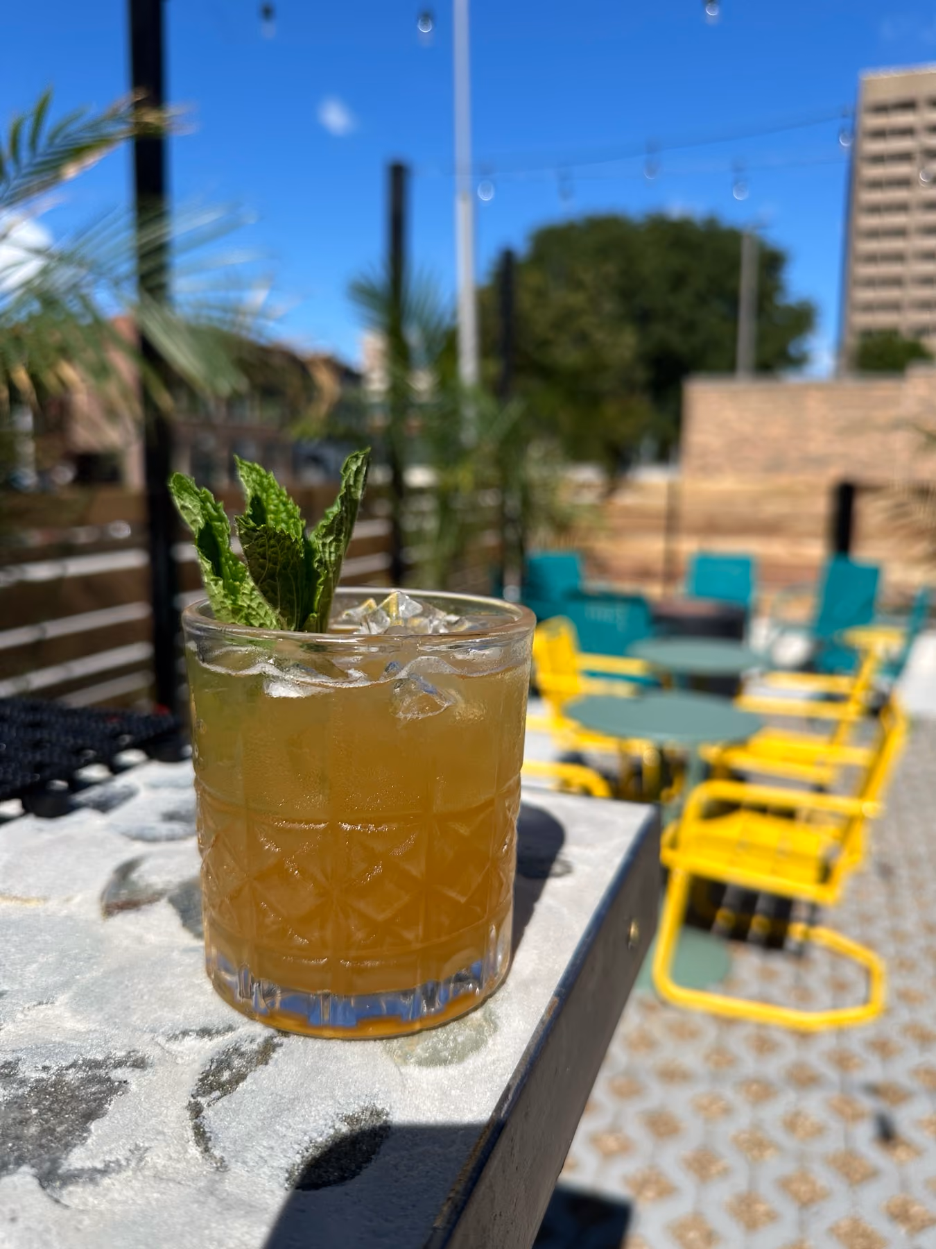 A mint-garnished cocktail on the Garden Bar patio in downtown Kansas City.