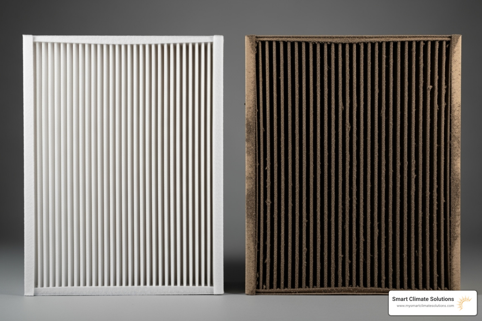 Clean HVAC air filter next to a dirty one - 24 hour heating repair Clean HVAC air filter next to a dirty one - 24 hour heating repair