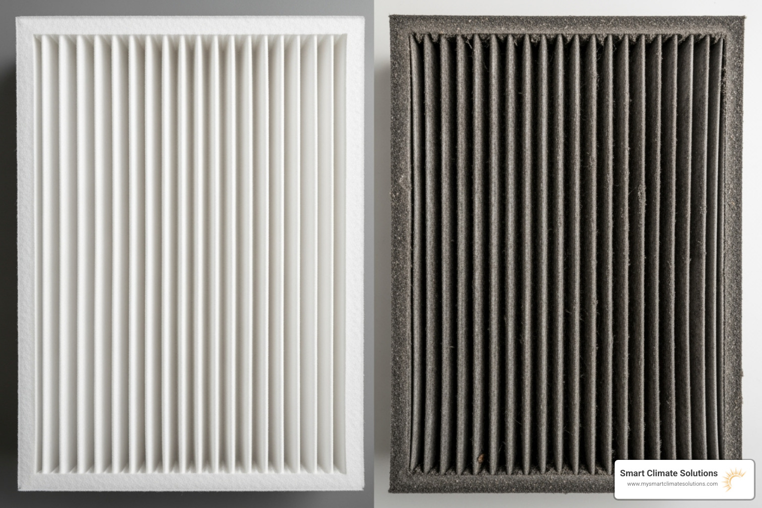 Image comparing a clean furnace filter to a dirty one - Pittsburgh furnace repair Image comparing a clean furnace filter to a dirty one - Pittsburgh furnace repair