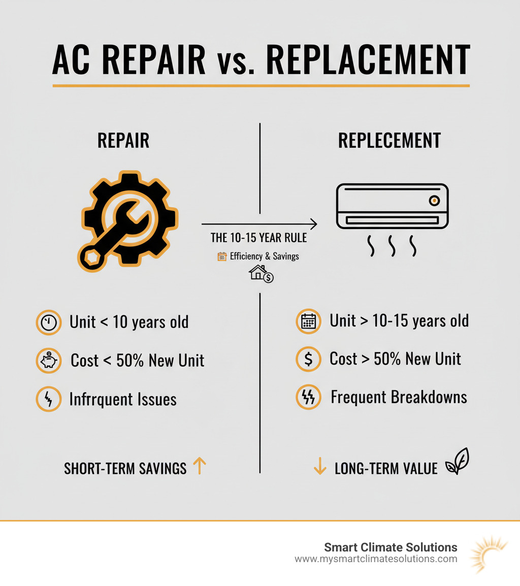 Infographic comparing the long-term costs and benefits of AC repair versus replacement - pittsburgh air conditioner repair infographic Infographic comparing the long-term costs and benefits of AC repair versus replacement - pittsburgh air conditioner repair infographic