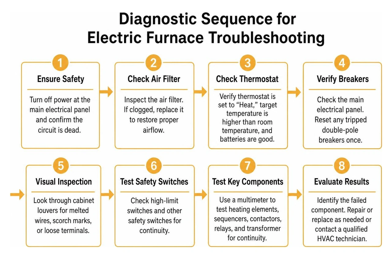Diagnostic sequence for electric furnace troubleshooting Diagnostic sequence for electric furnace troubleshooting