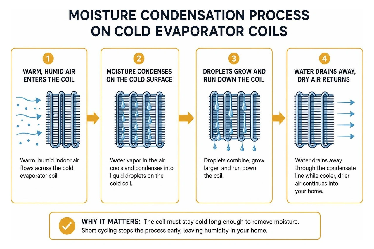 Moisture condensation process on cold evaporator coils Moisture condensation process on cold evaporator coils
