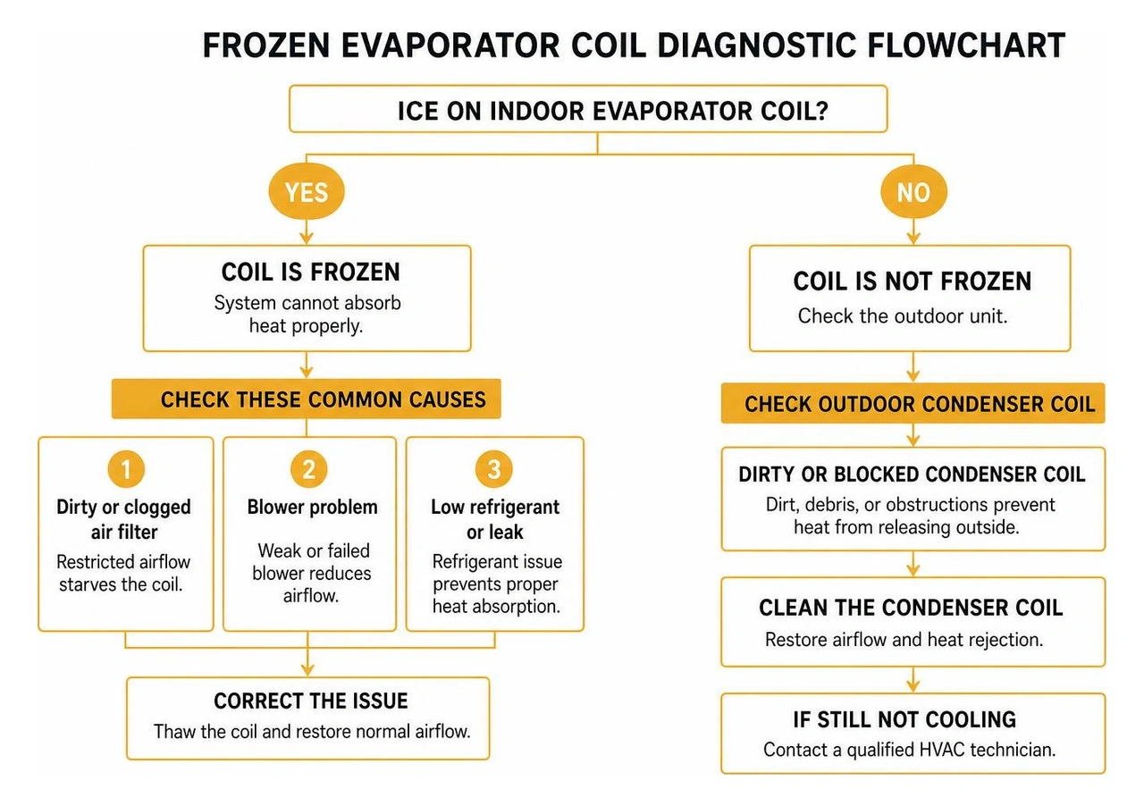 frozen evaporator coil diagnostic flowchart