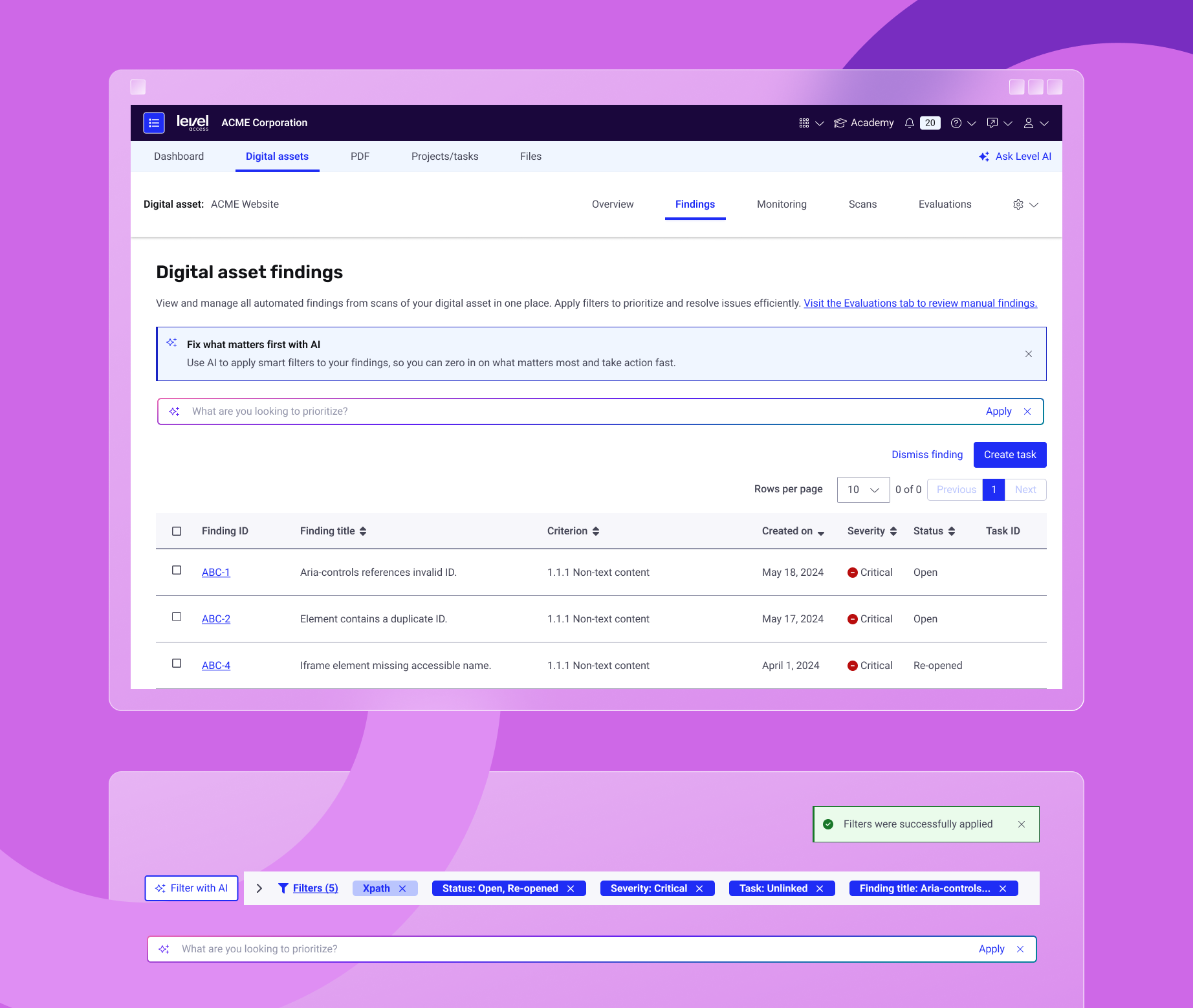 PoC — filters adapt to AI input; the bar becomes a text box when using ‘Filter with AI’.
