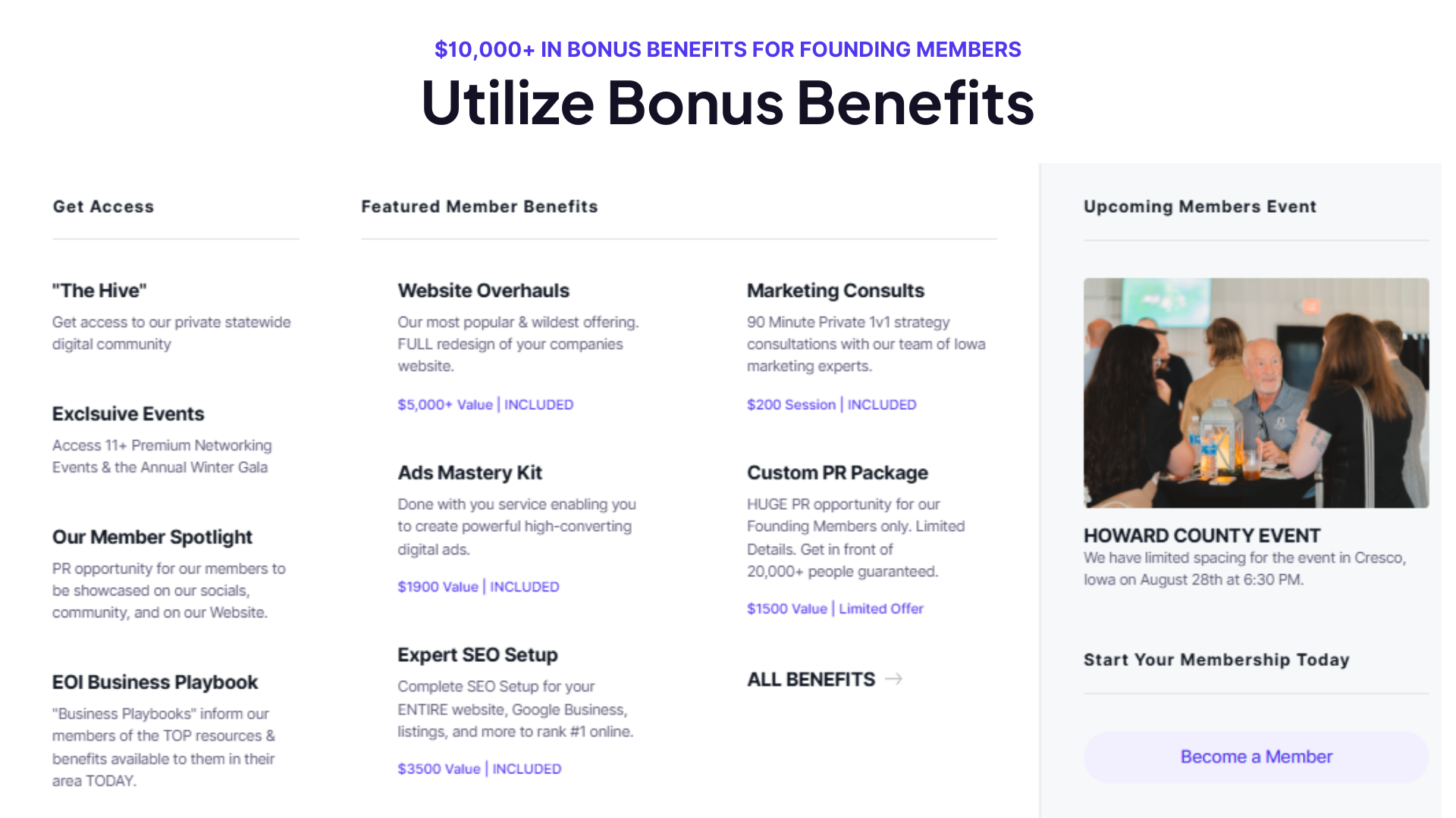 Screenshot of member benefits of the EOI website