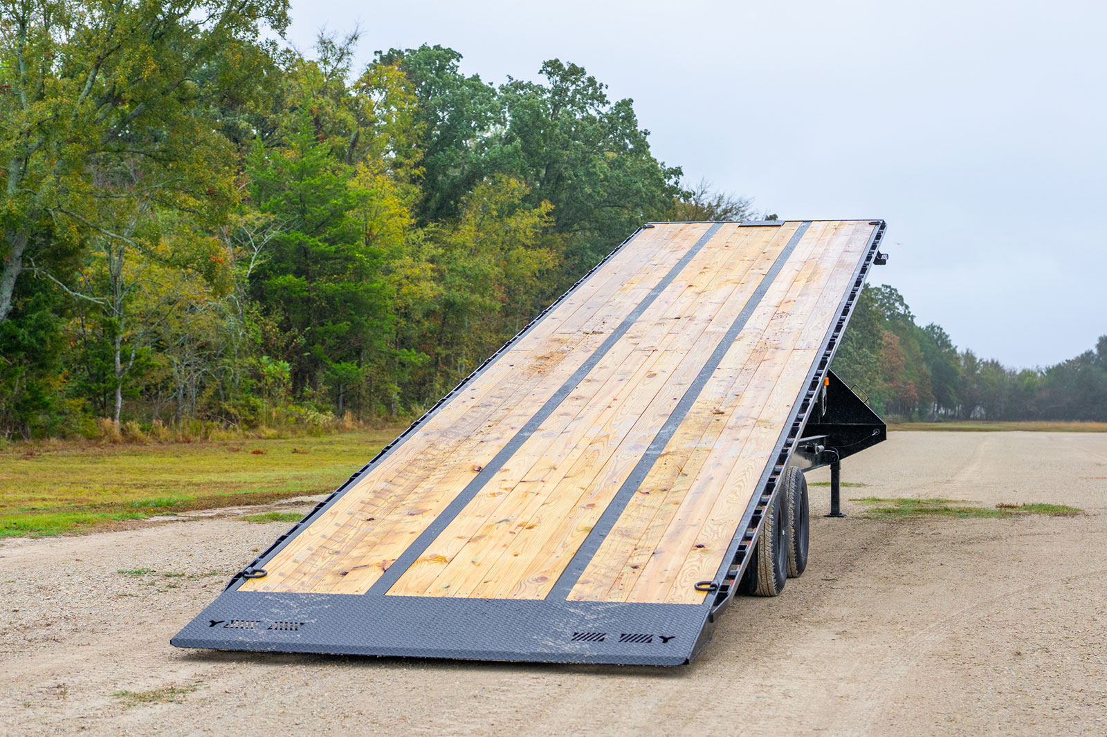 TDG Gooseneck Deckover Tilt Trailer deck deployed rear view
