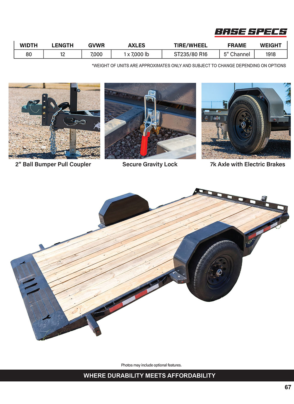 TSB single axle gravity tilt trailer product catalog page 2