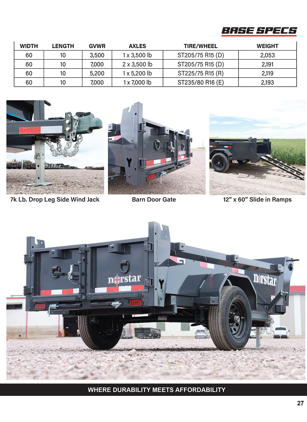 DCB3k single axle dump trailer product catalog page 2