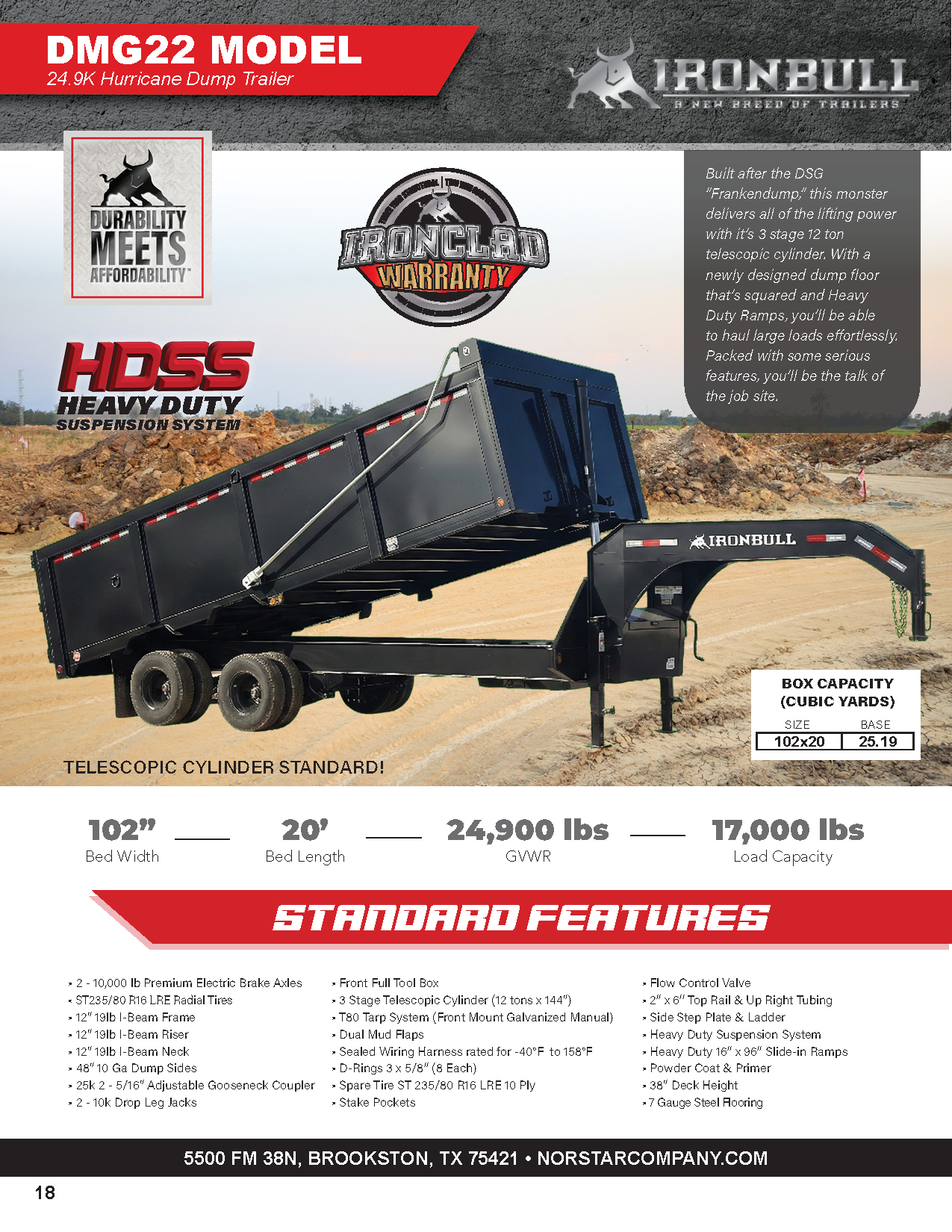 DMG Hurricane gooseneck dump trailer product catalog page 1