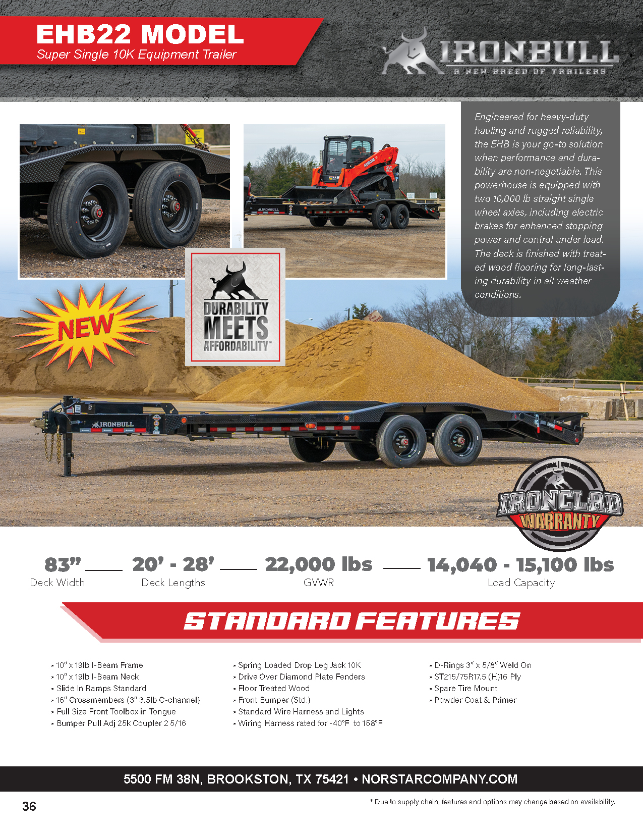 EHB super single 10k equipment trailer product catalog page 1