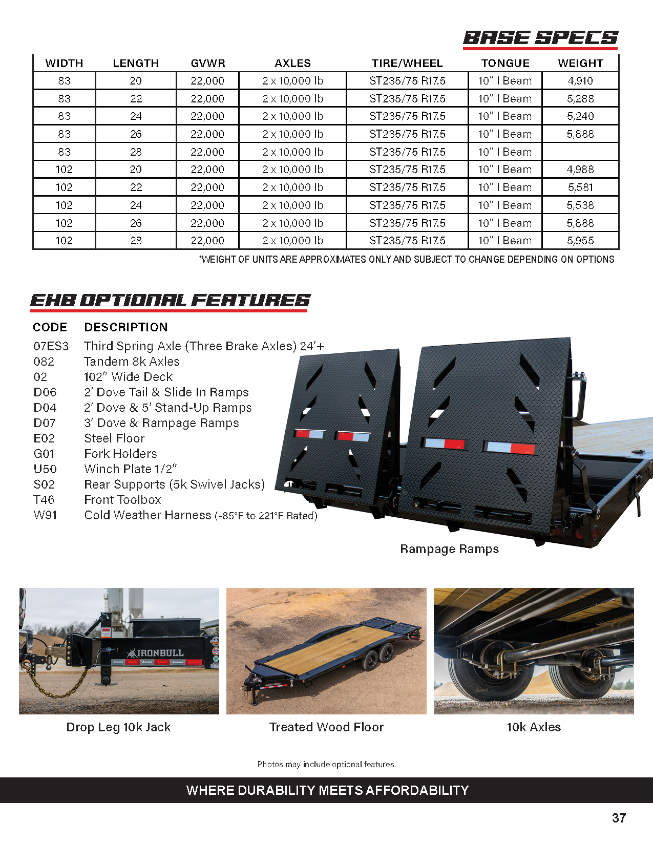 EHB super single 10k equipment trailer product catalog page 2