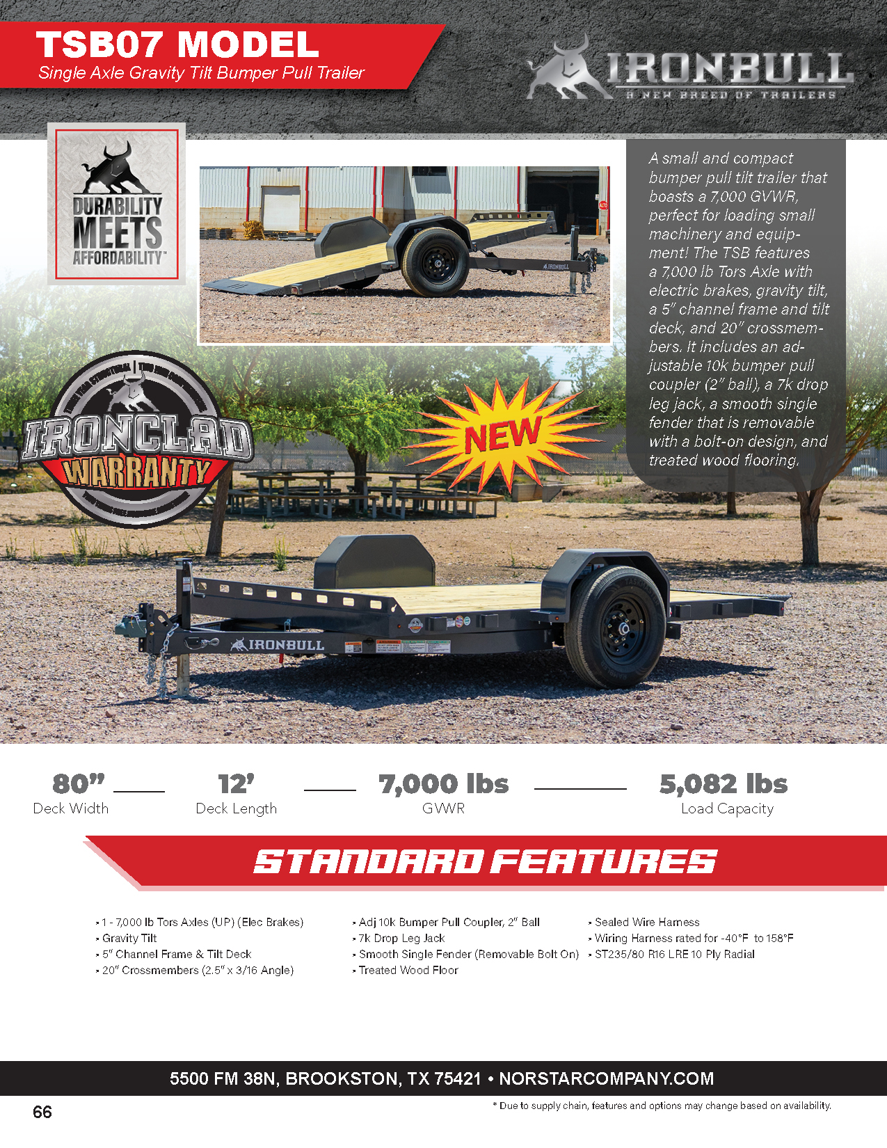 TSB single axle gravity tilt trailer product catalog page 1
