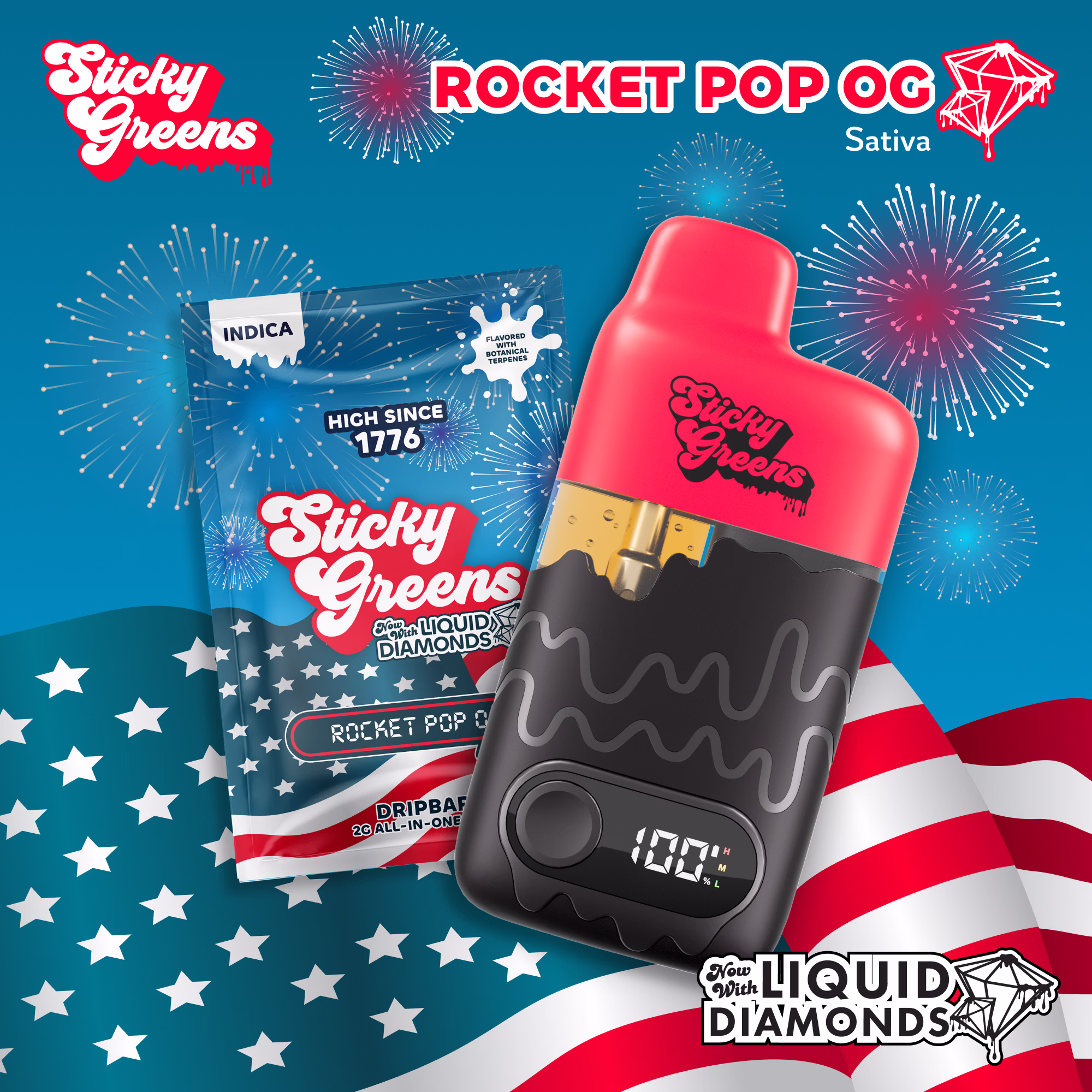 Sticky Greens Rocket Pop OG Indica Dripbar All-In-One Vape