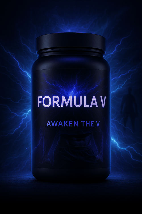 Formula V pre-workout bottle glowing with fire.