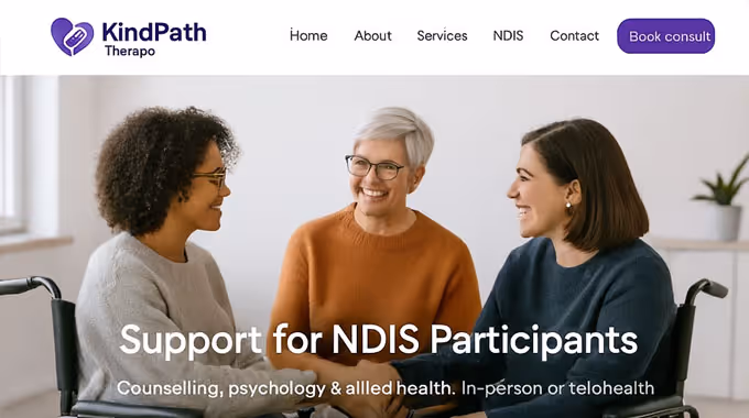 Minimal therapy website design in neutral colours with clean section blocks