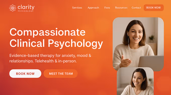 psychologist website design Australia - professional therapy practice homepage