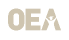 Logo with stylized letters OEA in a light beige color on white background.
