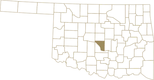Outline map of Oklahoma showing county boundaries in light tan color.