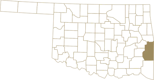 Map of Oklahoma showing all counties with Leflore County highlighted in brown on the right side.