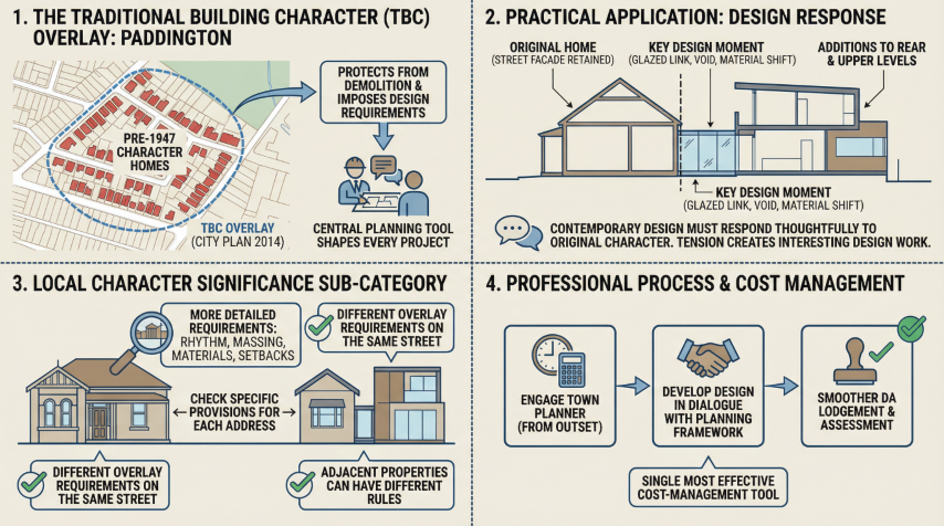 Quorum Studios, Brisbane residential architects — Paddington TBC overlay diagram: design response, Local Character Significance sub-category and DA process
