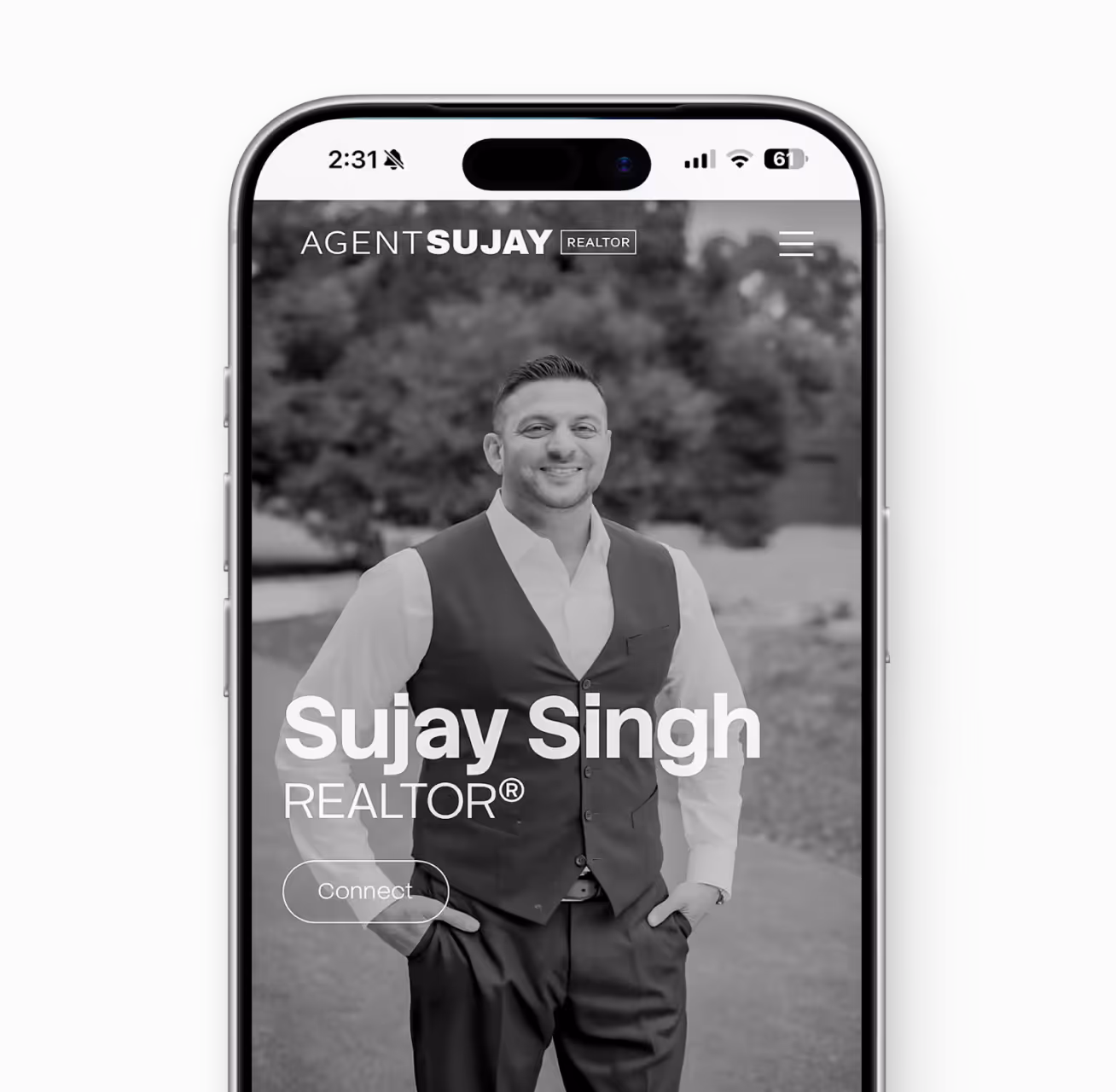 sujay realtor website, mobile - black/white