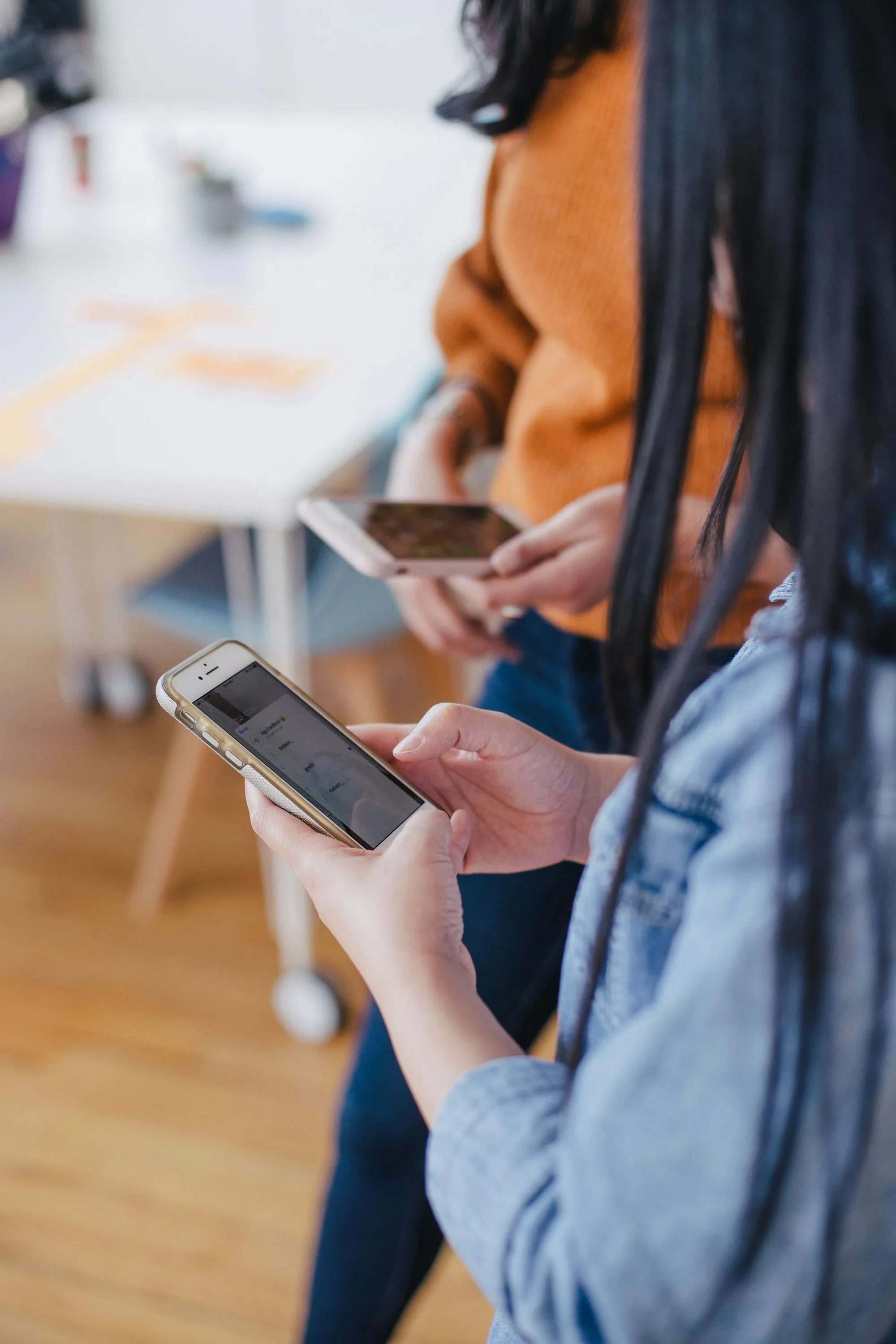 woman looking at a phone