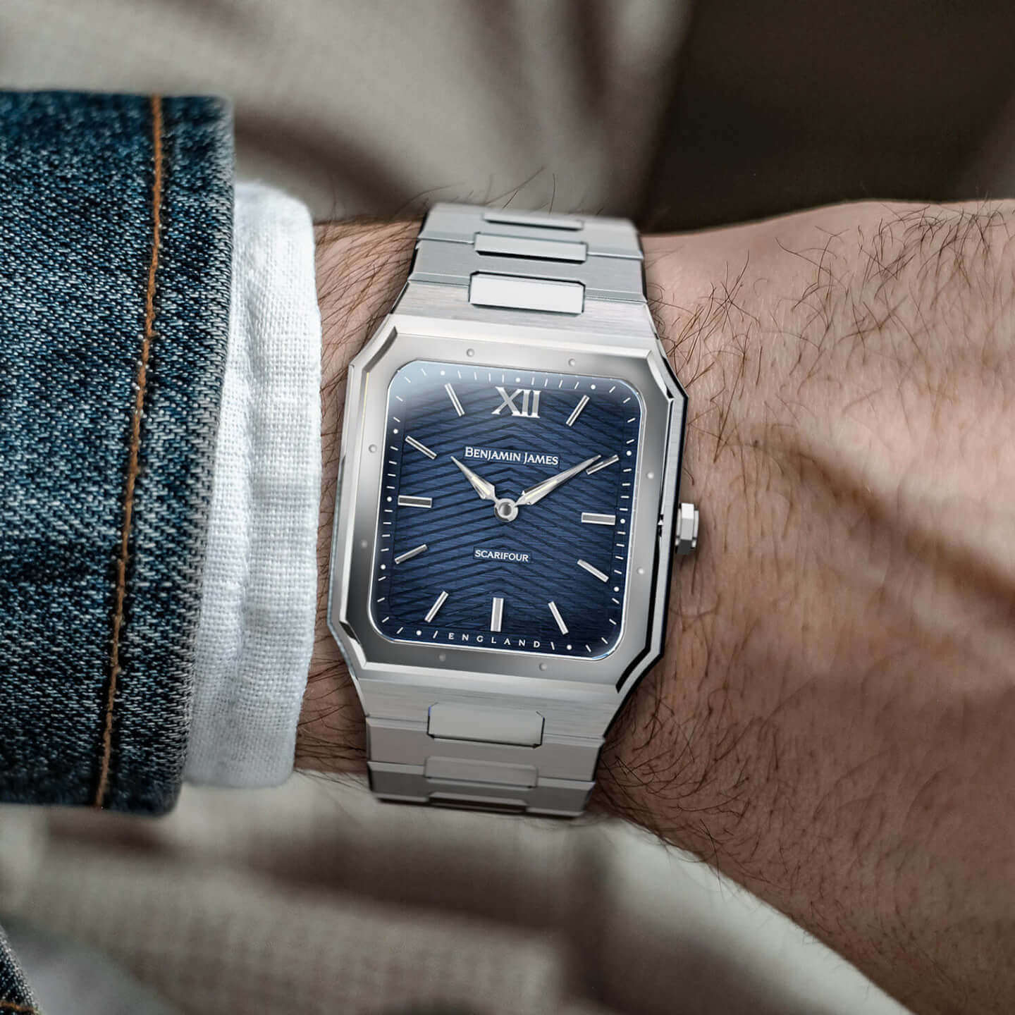 The Benjamin James Scarifour Blue Dial on the wrist