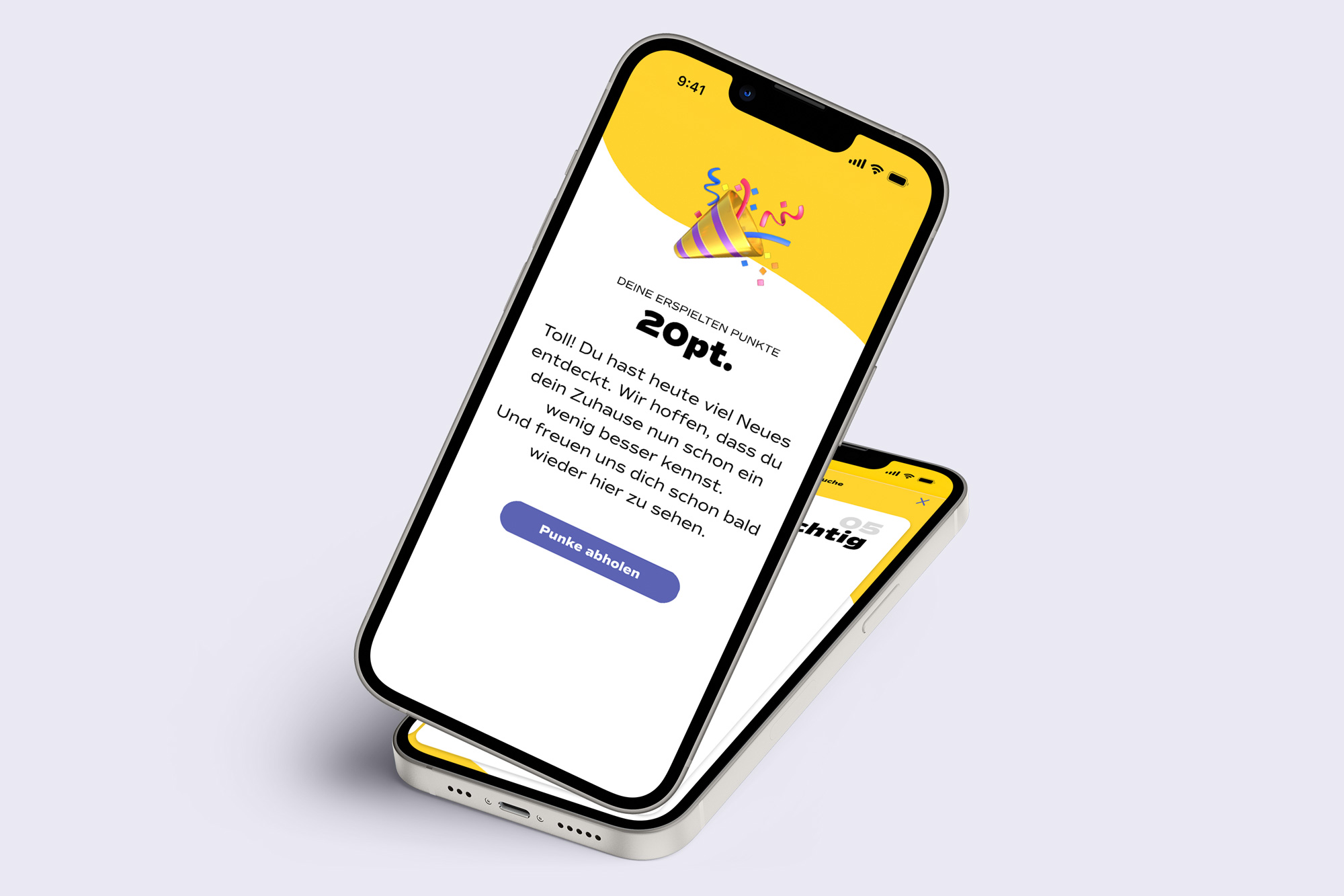 Two mobile mockups showing the digital points in focus