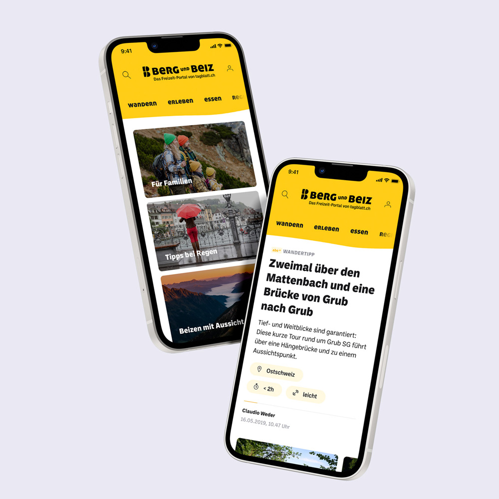 Teaser image with two mobile mockups of the application Berg & Beiz
