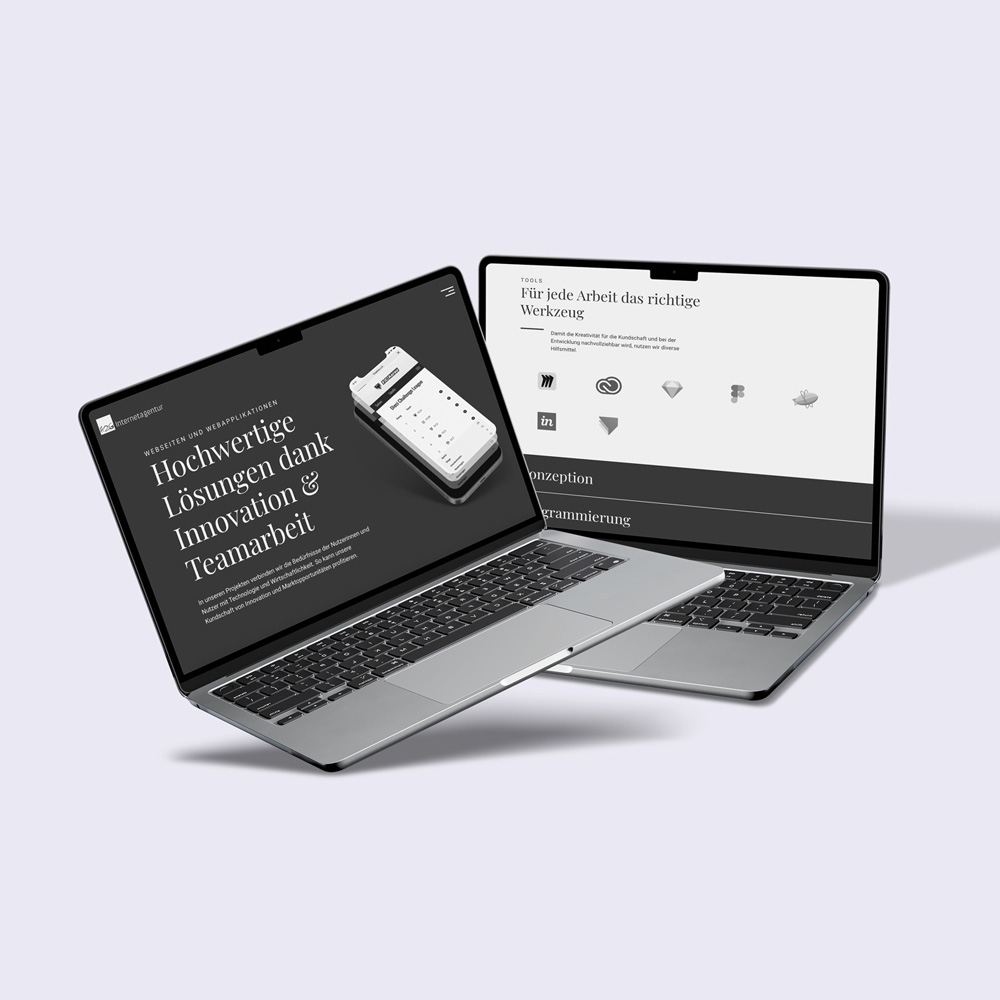 Teaser image with two desktop mockups of the H2G Internetagentur website