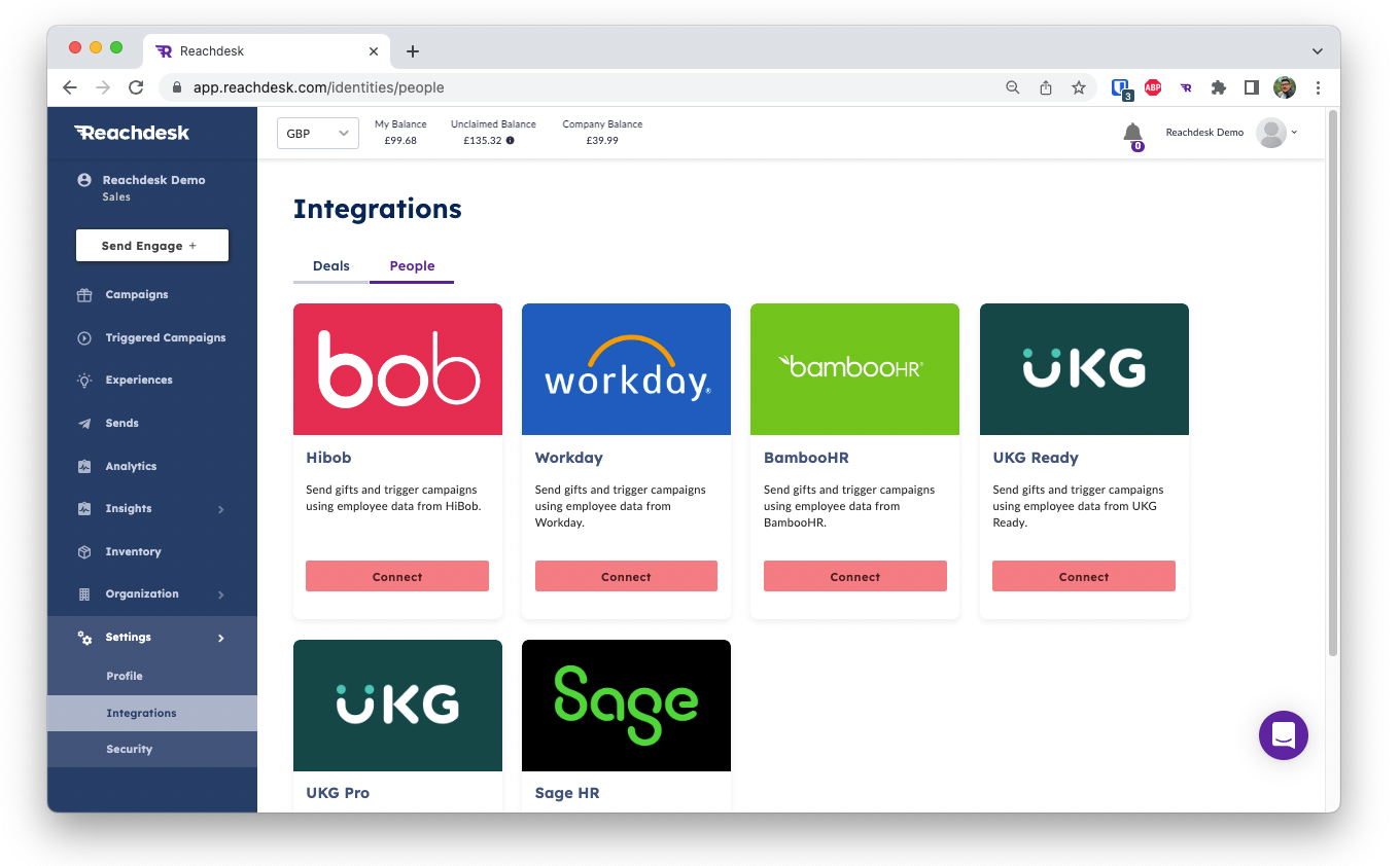 Reachdesk interface for Three new HRIS integrations