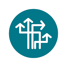 Die grafische Darstellung von Pfeilen, die in verschiedene Richtungen gehen. 