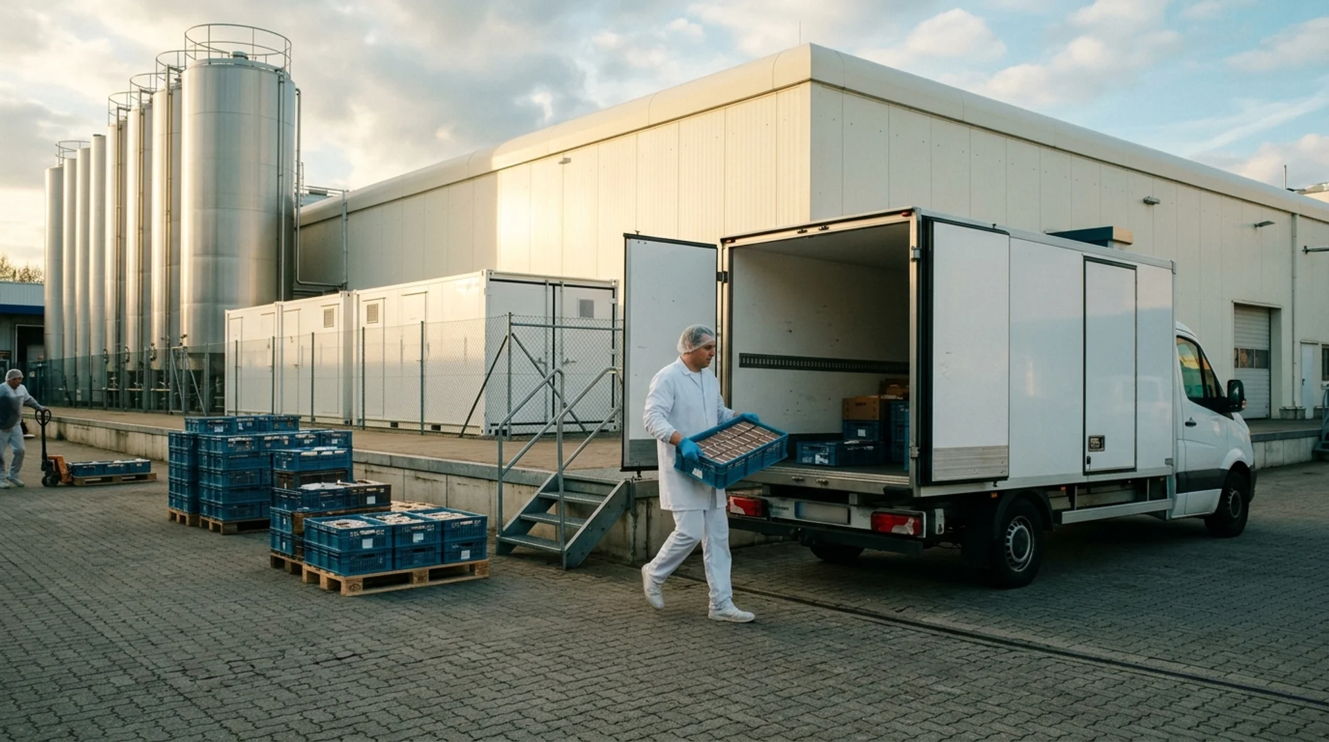 Produktionshalle mit einklang-Batteriespeichern am Standort einer Lebensmittelproduktion