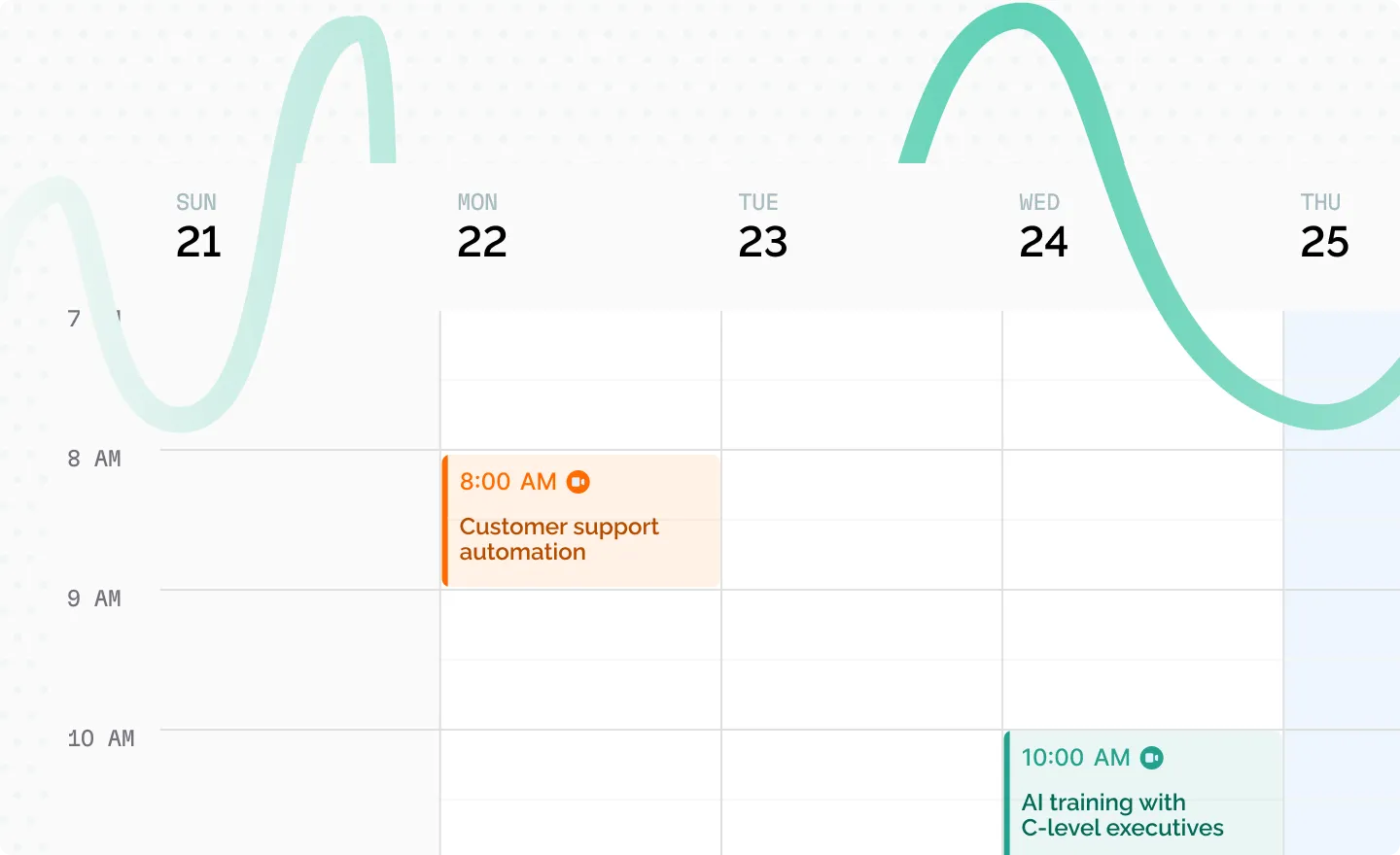 Calendar interface with plotted data points and a smooth green trend line showing performance over a week or month.