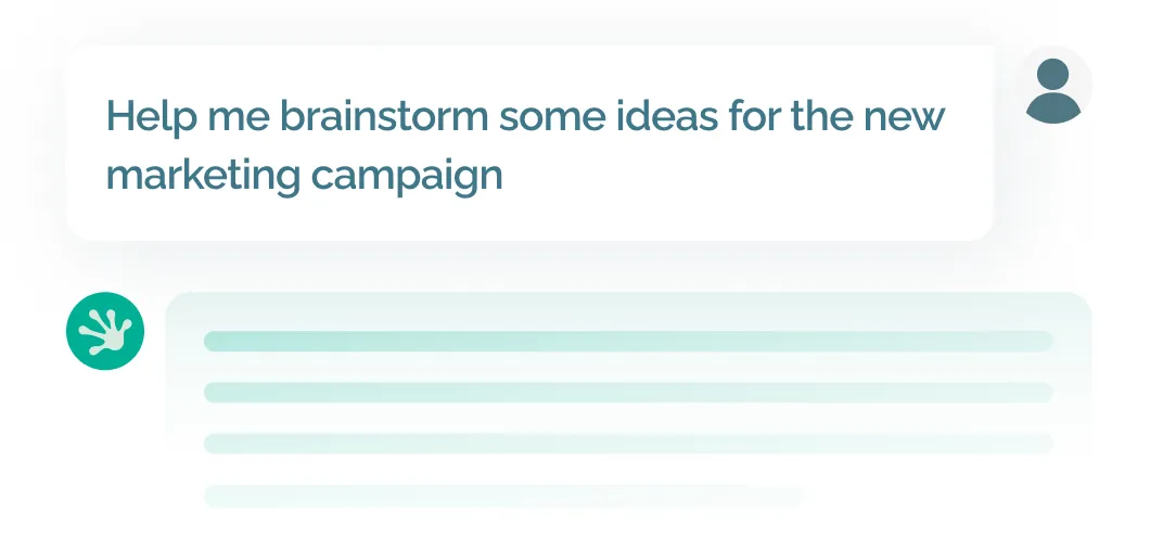 Chat-style interface with an AI message suggesting ideas for a new marketing campaign.