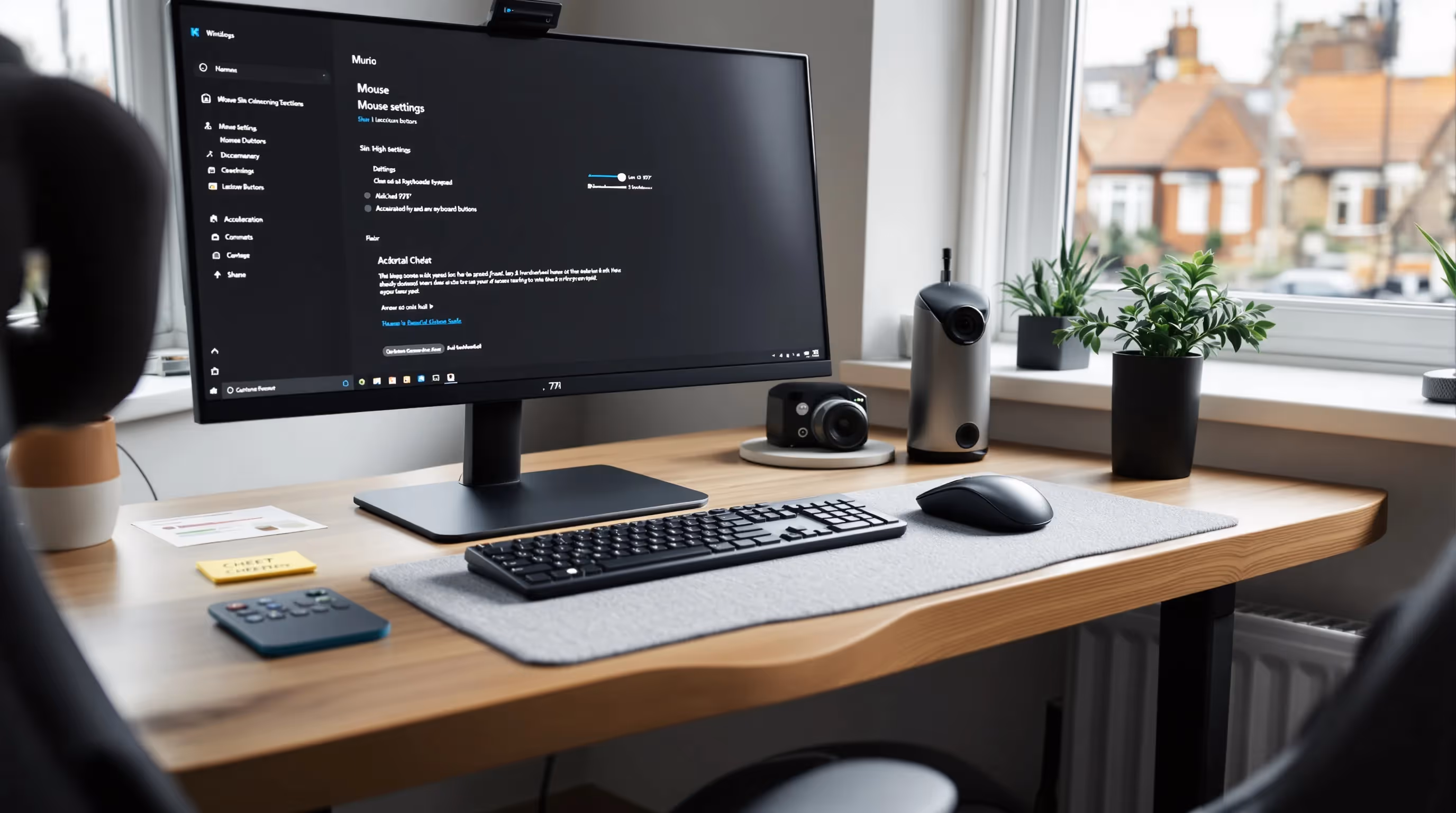 Worker mousing with supported forearm and neutral wrist at ergonomic desk.