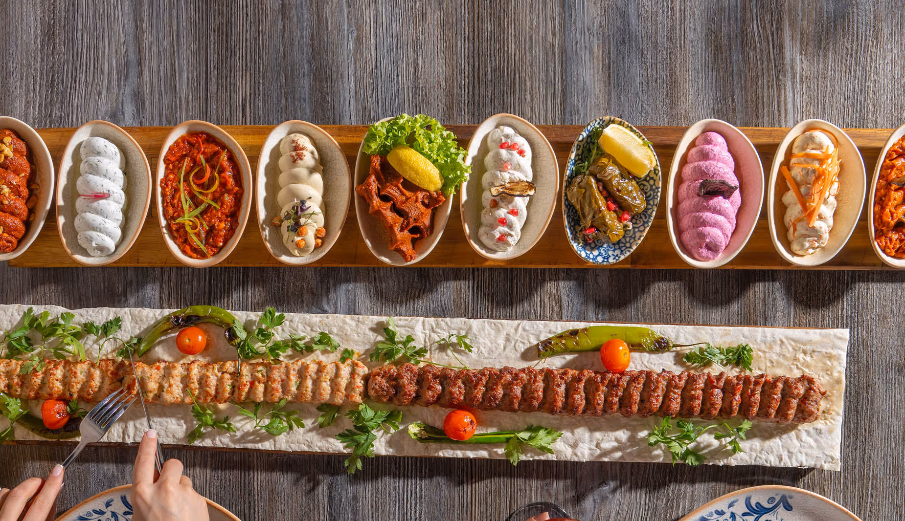 Metre kebab, signature grilled dish at Turkish Village Dubai