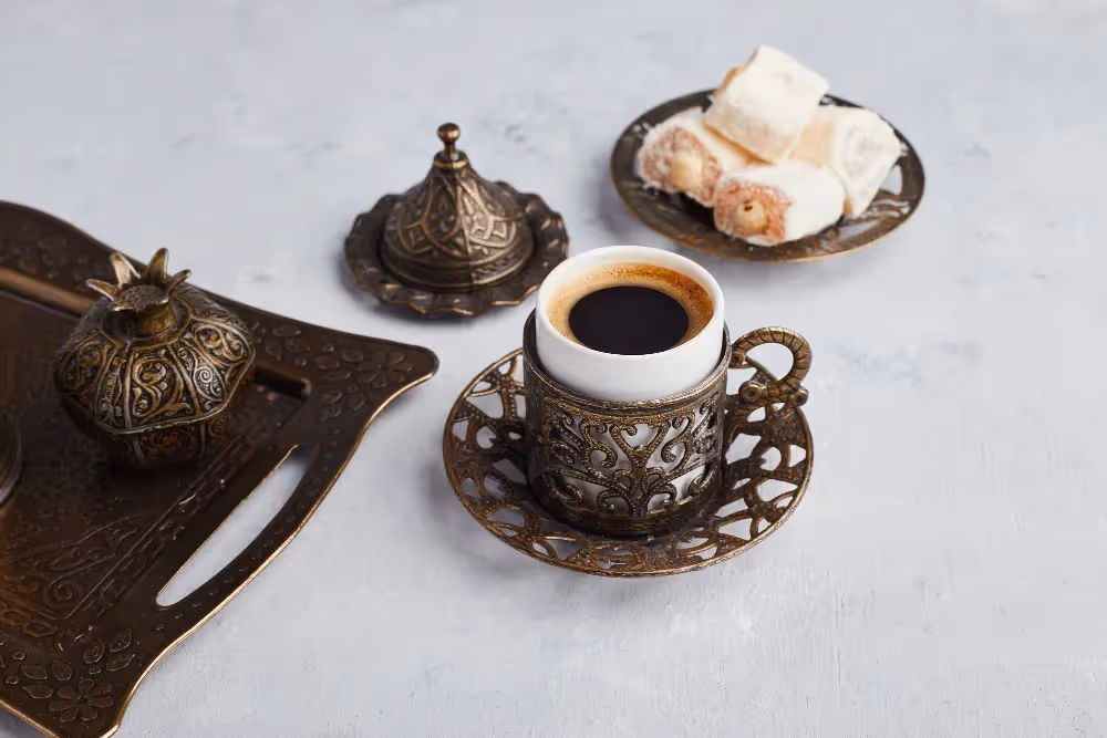 Turkish coffee served with sweets