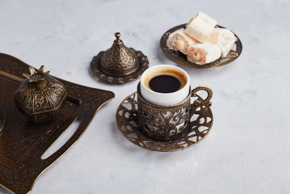 Turkish coffee served with sweets