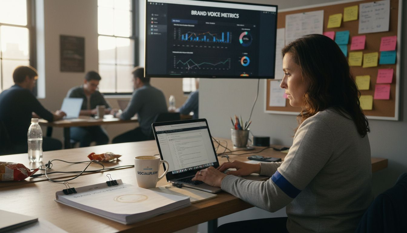 Manager crafting brand voice at desk