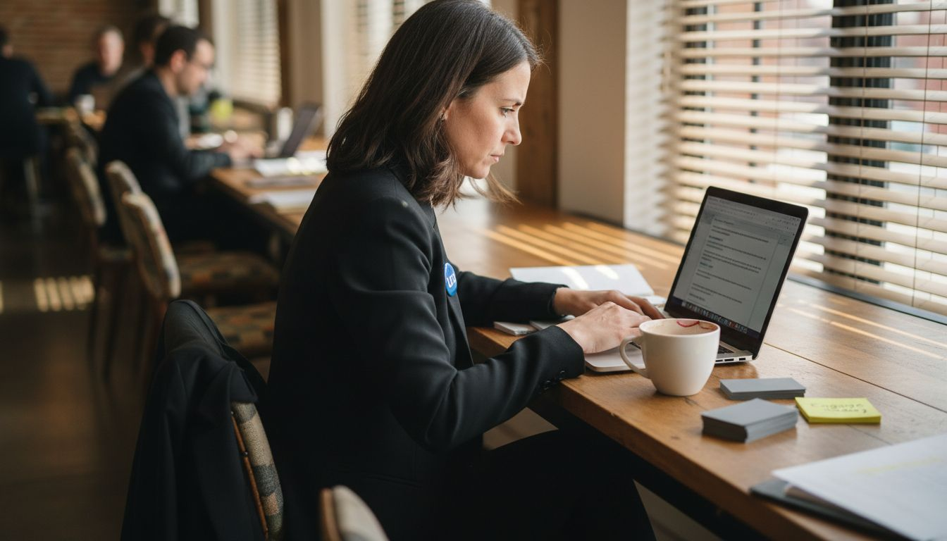 Woman responding to LinkedIn comments at desk