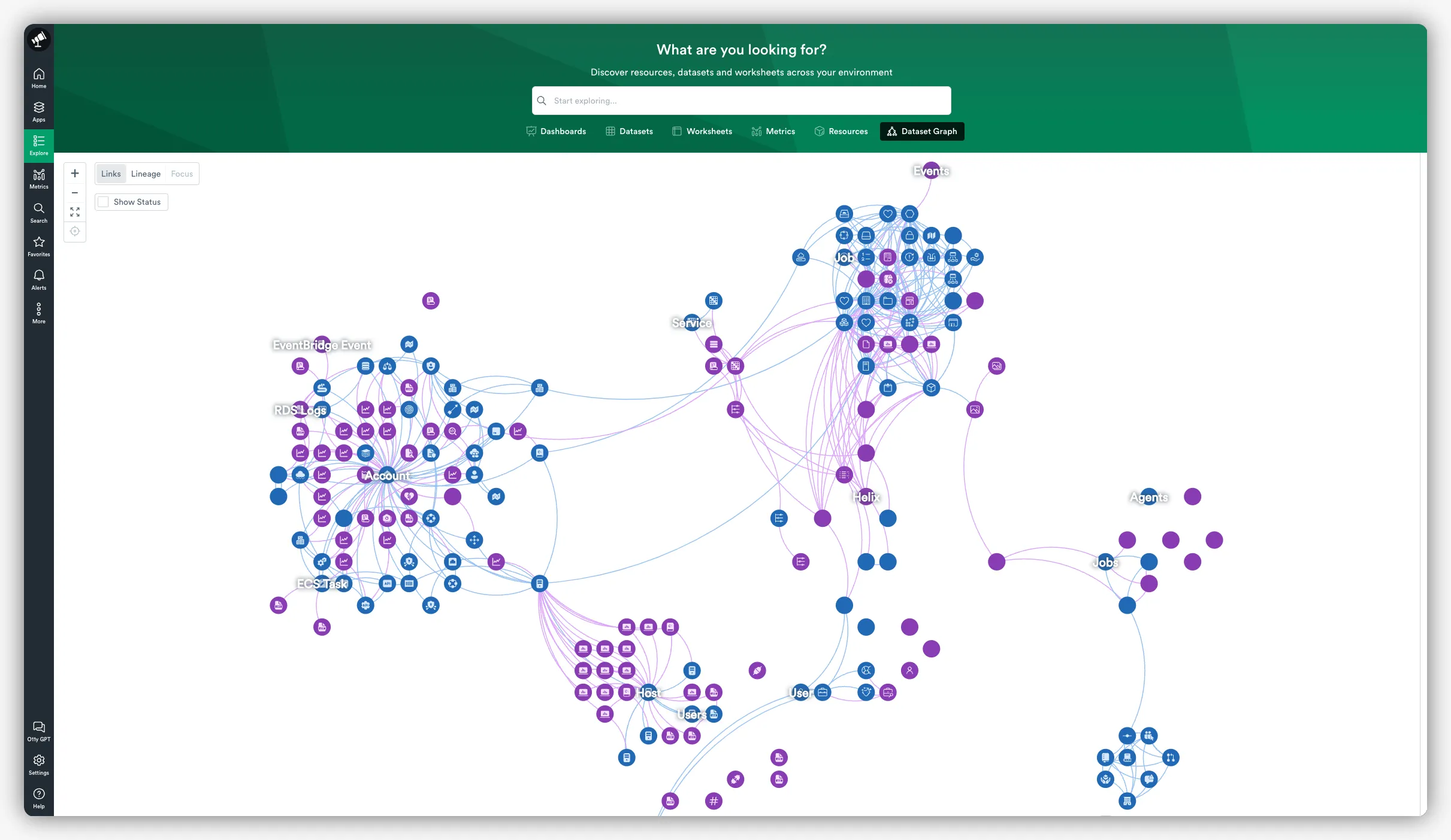 Dataset Graph "Links" view in Observe